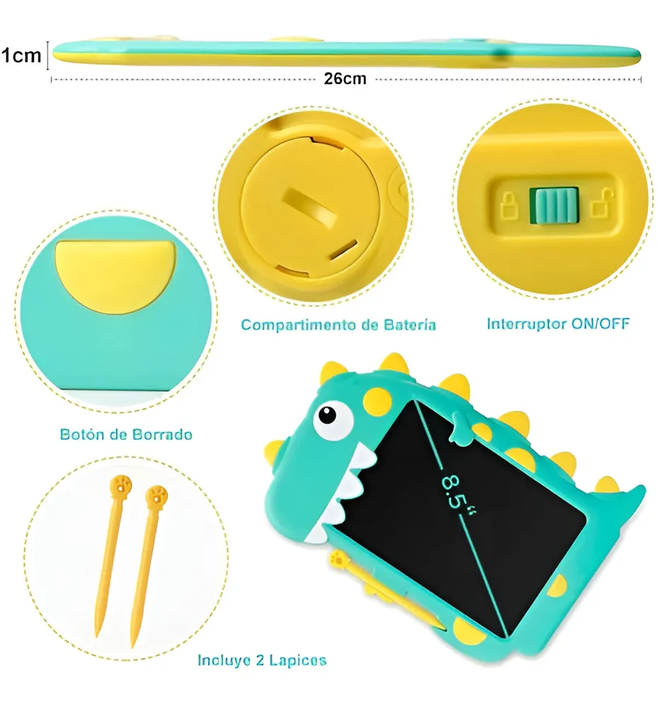 Tablero Mágico Dinosaurio Lcd 8.5 Tabla Dibujo Escritura Col Color Verde